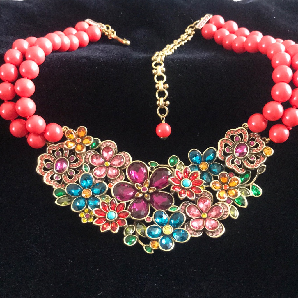 Heidi Daus Swarowski Crystal Floral Necklace In Coral Summer 129$
